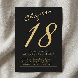 Invitation Son 18e anniversaire 18 ans fête noir or