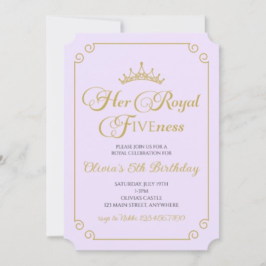 Invitation Son Altesse la Princesse d'Or Fiveness 5e Annivers (Devant)