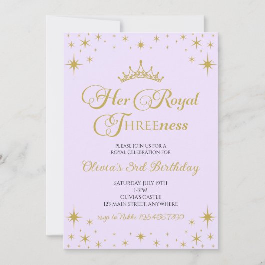 Invitation Son Altesse Troisness Princesse d'Or 3e Anniversai (Devant)