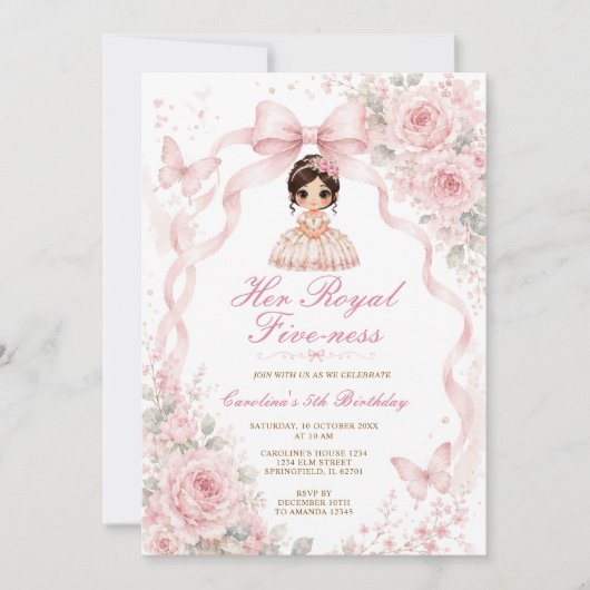 Invitation Son Anniversaire de Princesse Rose Royale Five-Nes (Devant)