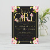 Invitation Son Aquarelle Fille Fleurit Le Baby shower Floral  (Debout devant)