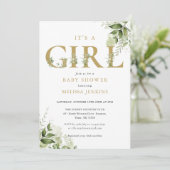 Invitation Son Baby shower A Girl Botanical Gold Letter (Debout devant)