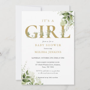 Invitation Son Baby shower A Girl Botanical Gold Letter
