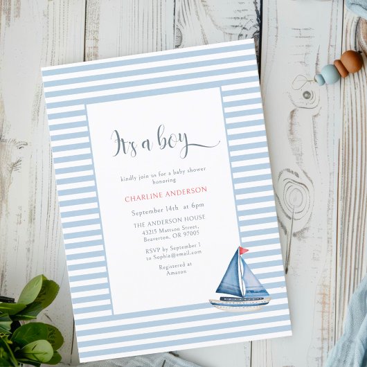 Invitation Son Baby shower d'aquarelle marine