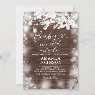 Invitation Son Baby shower en bois d'hiver à l'extérieur du f
