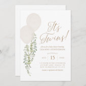 Invitation Son Baby shower Eucalyptus à ballets blancs jumeau (Devant / Derrière)
