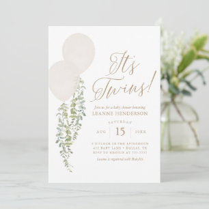 Invitation Son Baby shower Eucalyptus à ballets blancs jumeau