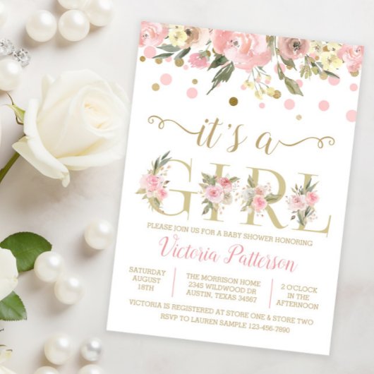 Invitation Son Baby shower Floral A Girl Watercolor