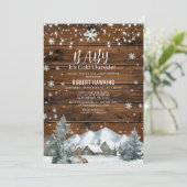 Invitation Son Baby shower Froid Hiver En Bois Rustique (Debout devant)