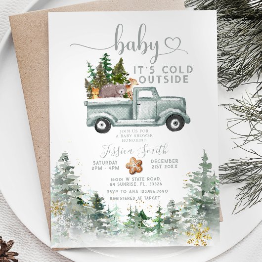 Invitation Son Baby shower Froid Hors Forêt D'Hiver Animaux