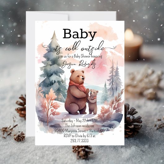 Invitation Son Baby shower Froid Hors Forêt D'Hiver Ours