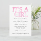 Invitation Son Baby shower simple rose et blanc A Girl (Debout devant)