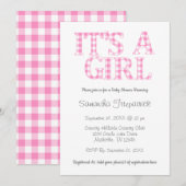 Invitation Son Baby shower simple rose et blanc A Girl (Devant / Derrière)