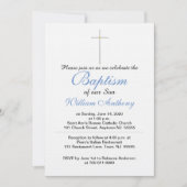 Invitation Son Baptême Croix Bleu gris (Devant)