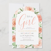 Invitation Son Code QR de Baby Shower Fleur Rose Clair C'est  (Devant)