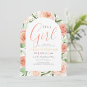 Invitation Son Code QR de Baby Shower Fleur Rose Clair C'est  (Debout devant)