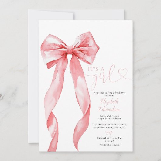 Invitation Son Code QR de Photo de Baby Shower Fille Ruban Ro (Devant)