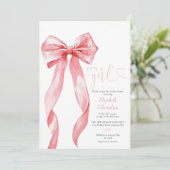 Invitation Son Code QR de Photo de Baby Shower Fille Ruban Ro (Debout devant)