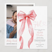 Invitation Son Code QR de Photo de Baby Shower Fille Ruban Ro (Devant / Derrière)