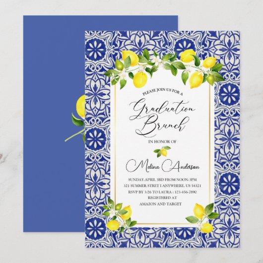 Invitation Son de graduation de l'aquarelle en mosaïque citro (Devant / Derrière)