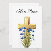 Invitation Son est Ressuscité Aquarelle Pâques Corbeille de C (Devant / Derrière)