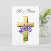 Invitation Son est Ressuscité Aquarelle Pâques Lavande Croix (Debout devant)
