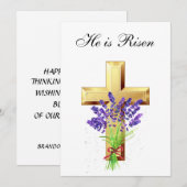 Invitation Son est Ressuscité Aquarelle Pâques Lavande Croix (Devant / Derrière)