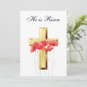 Invitation Son est Ressuscité Aquarelle Pâques Rouge Pépites  (Debout devant)