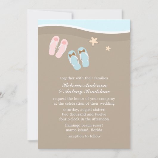 Invitation Son et ses tongs Flip Flops Beach Wedding (Devant)