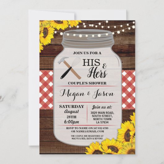 Invitation Son & Hers Couple's Shower Wood Rustic Red Invitat (Devant)