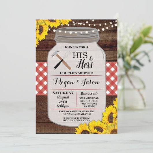 Invitation Son & Hers Couple's Shower Wood Rustic Red Invitat (Debout devant)