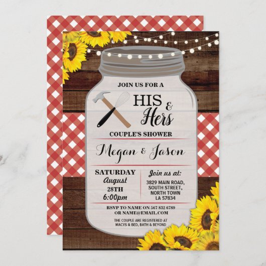 Invitation Son & Hers Couple's Shower Wood Rustic Red Invitat (Devant / Derrière)