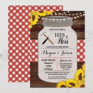 Invitation Son & Hers Couple's Shower Wood Rustic Red Invitat