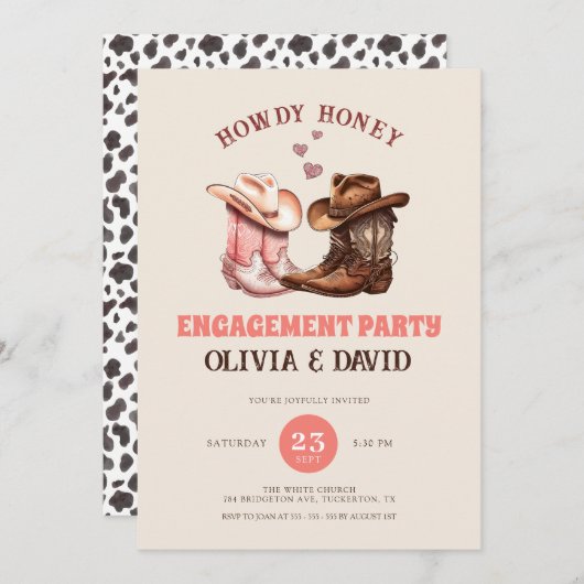 Invitation Son & Hers Cowboy Boots Western Engagement Party (Devant / Derrière)