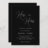 Invitation Son & Hers Simple Black Couple Douche nuptiale (Devant / Derrière)