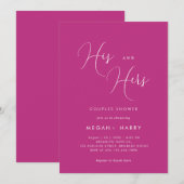 Invitation Son & Hers Simple Magenta Couple Douche nuptiale (Devant / Derrière)