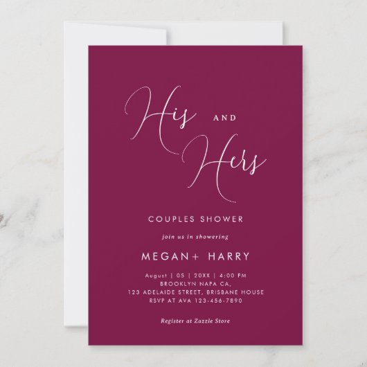 Invitation Son & Hers Simple Merlot Couple Douche nuptiale (Devant)