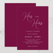 Invitation Son & Hers Simple Merlot Couple Douche nuptiale (Devant / Derrière)