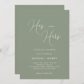 Invitation Son & Hers Simple Sage Green Couple Douche nuptial (Devant / Derrière)