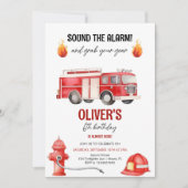 Invitation Son L'alarme Boys Firetruck Anniversaire (Devant)