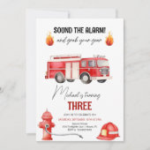 Invitation Son L'alarme Pompier Camion Anniversaire (Devant)