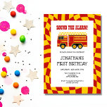 Invitation Son Le Camion Incendie Alarme À damiers Anniversai<br><div class="desc">Retro Cute Sound the Alarm Fire Truck Wavy À damiers Anniversaire Invitation. Objets correspondants dans notre boutique pour un thème de fête complet.</div>