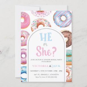 Invitation Son ou elle aquarelle Donut Motif genre révéler