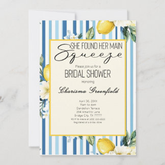 Invitation Son principal agrume Mariage douche rayure bleue