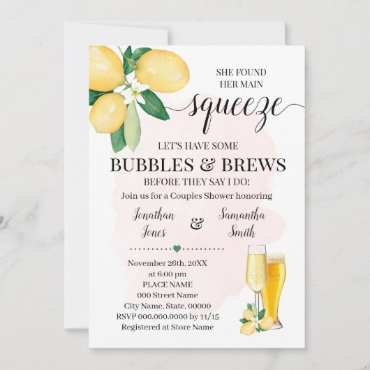 Invitation Son principal Squeeze Bubbles & Brew Pink Fête des (Devant)
