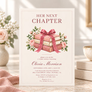 Invitation Son Prochain Chapitre Rose Ruban Floral Mariage