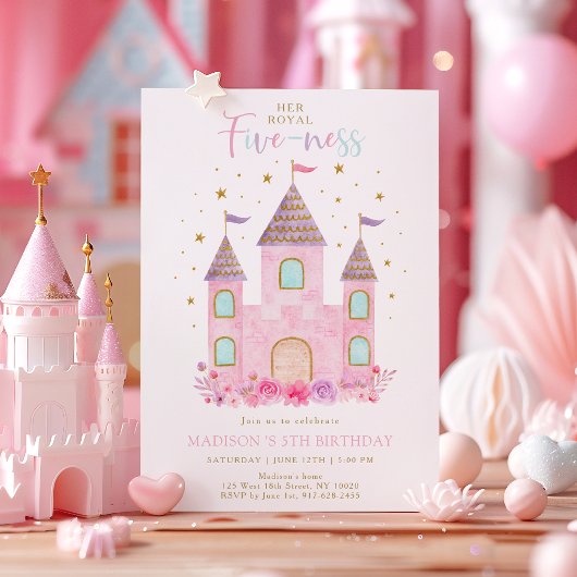 Invitation Son Royal Fiveness Pink Gold Princess Anniversaire