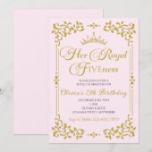 Invitation Son Royal Fiveness Princesse Or 5 ans (Devant / Derrière)