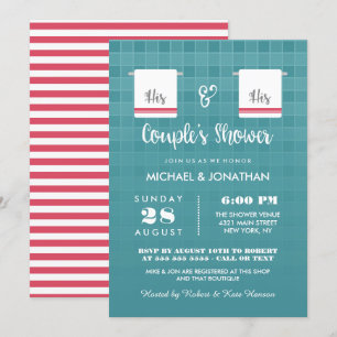 Invitation Son & Ses Douche Blue & Red Gay Couple's