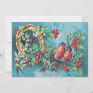 Invitation Songbird Christmas Bird Holly Mistletoe Horseshoe